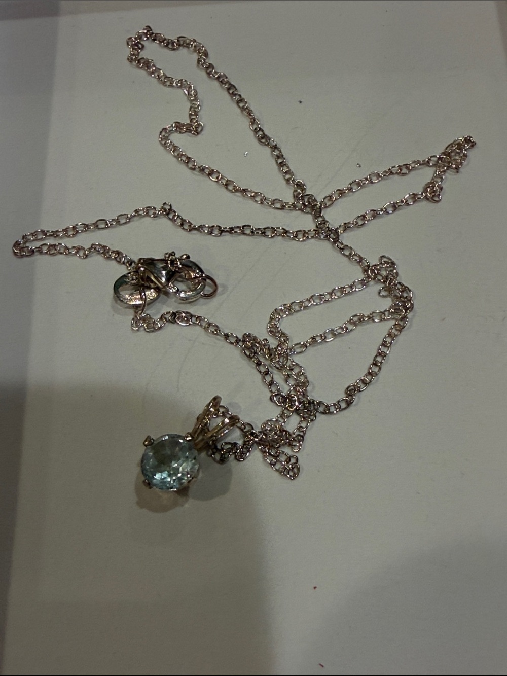 Delicate Chain Necklace with Light Blue Gem Pendant